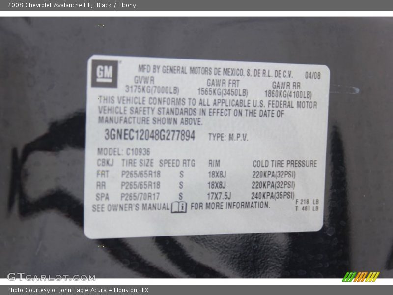 Black / Ebony 2008 Chevrolet Avalanche LT