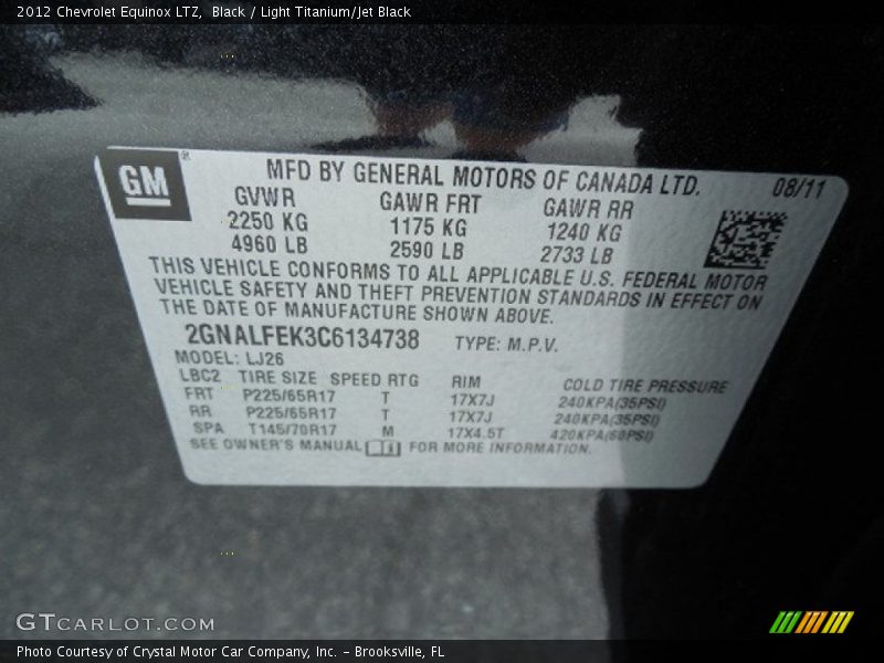 Black / Light Titanium/Jet Black 2012 Chevrolet Equinox LTZ