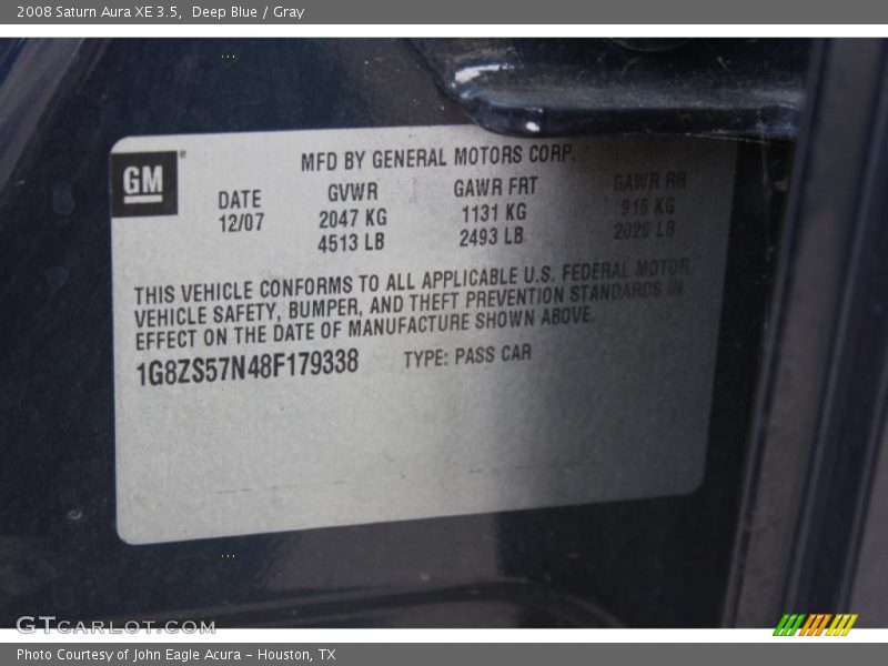 Deep Blue / Gray 2008 Saturn Aura XE 3.5