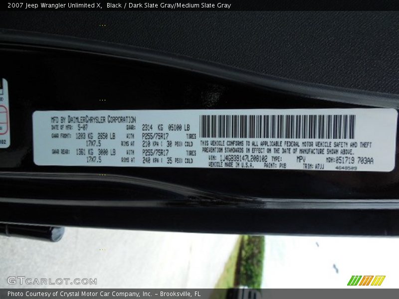 Black / Dark Slate Gray/Medium Slate Gray 2007 Jeep Wrangler Unlimited X
