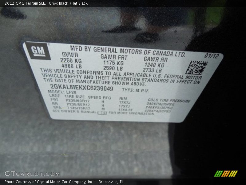 Onyx Black / Jet Black 2012 GMC Terrain SLE