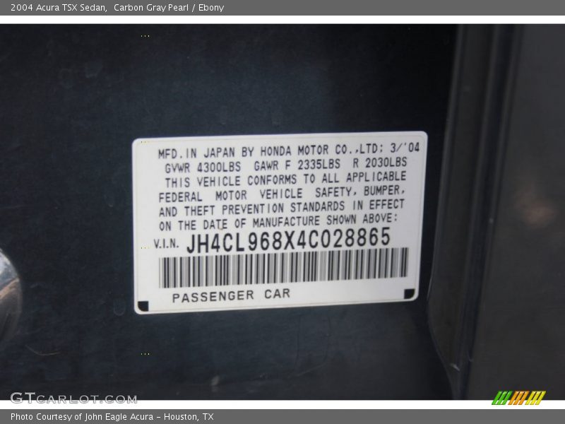 Carbon Gray Pearl / Ebony 2004 Acura TSX Sedan