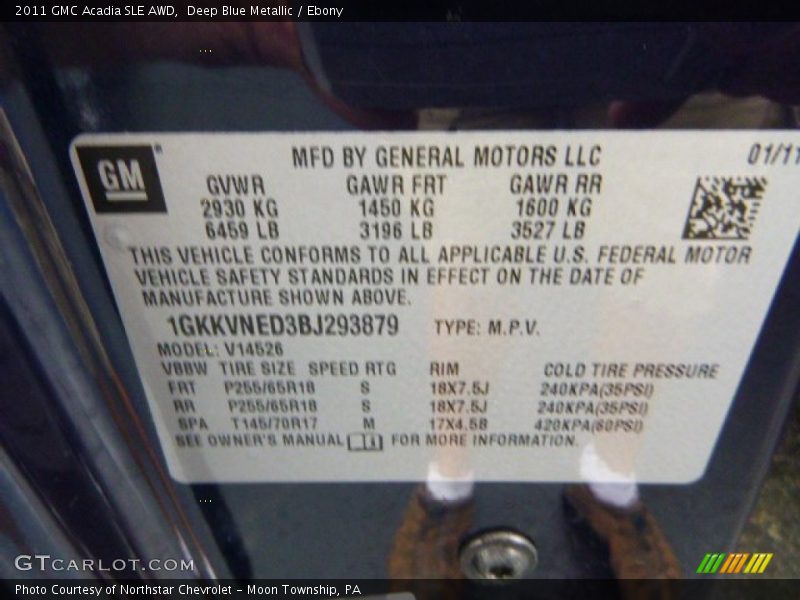 Deep Blue Metallic / Ebony 2011 GMC Acadia SLE AWD