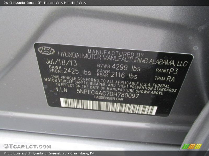 Harbor Gray Metallic / Gray 2013 Hyundai Sonata SE