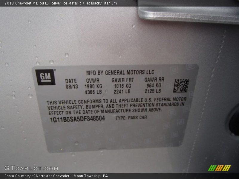 Silver Ice Metallic / Jet Black/Titanium 2013 Chevrolet Malibu LS