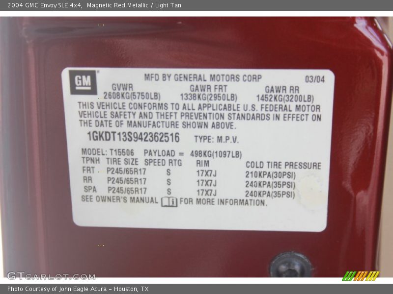 Magnetic Red Metallic / Light Tan 2004 GMC Envoy SLE 4x4