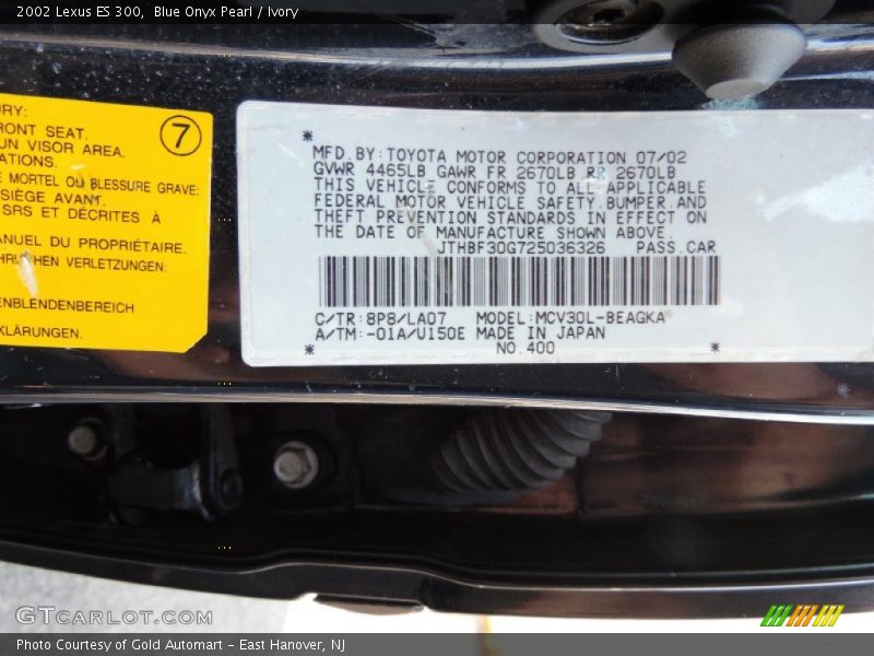Blue Onyx Pearl / Ivory 2002 Lexus ES 300