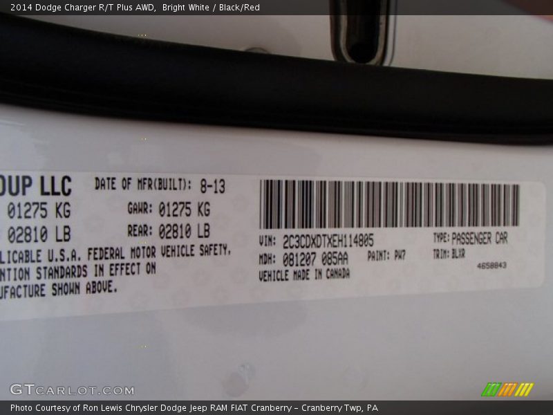 Bright White / Black/Red 2014 Dodge Charger R/T Plus AWD