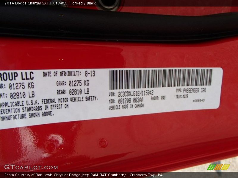 2014 Charger SXT Plus AWD TorRed Color Code PR3