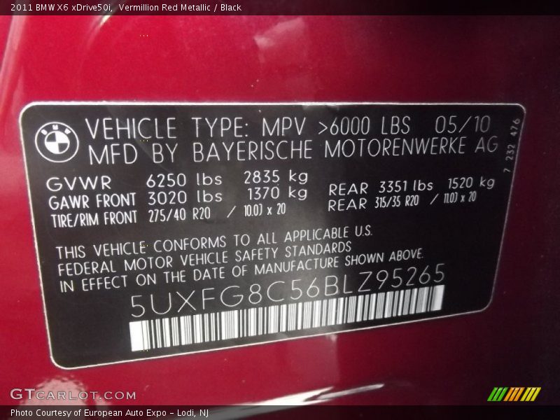 Vermillion Red Metallic / Black 2011 BMW X6 xDrive50i