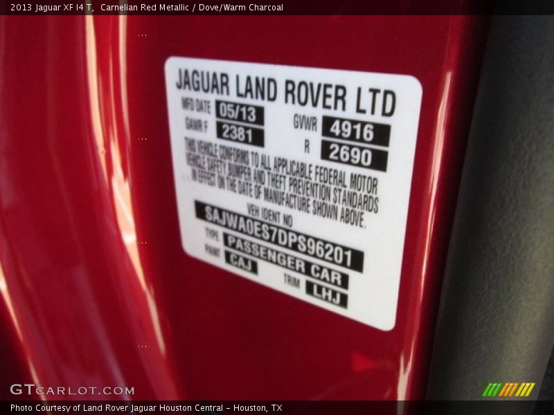 Carnelian Red Metallic / Dove/Warm Charcoal 2013 Jaguar XF I4 T