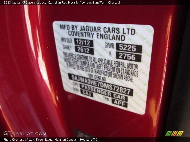 2013 XF Supercharged Carnelian Red Metallic Color Code CAJ