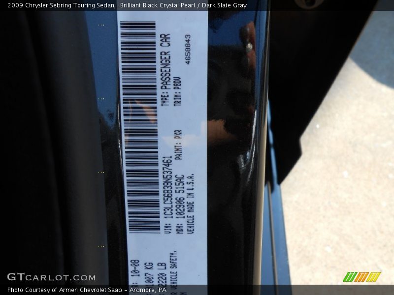 Brilliant Black Crystal Pearl / Dark Slate Gray 2009 Chrysler Sebring Touring Sedan