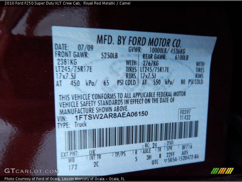 Royal Red Metallic / Camel 2010 Ford F250 Super Duty XLT Crew Cab
