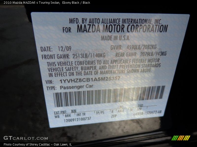 Ebony Black / Black 2010 Mazda MAZDA6 s Touring Sedan