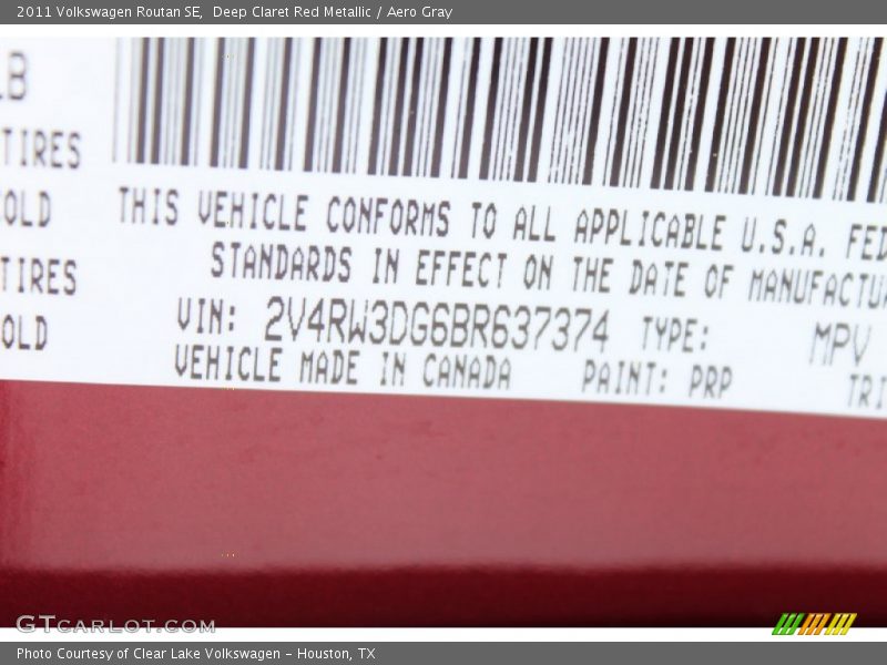 Deep Claret Red Metallic / Aero Gray 2011 Volkswagen Routan SE
