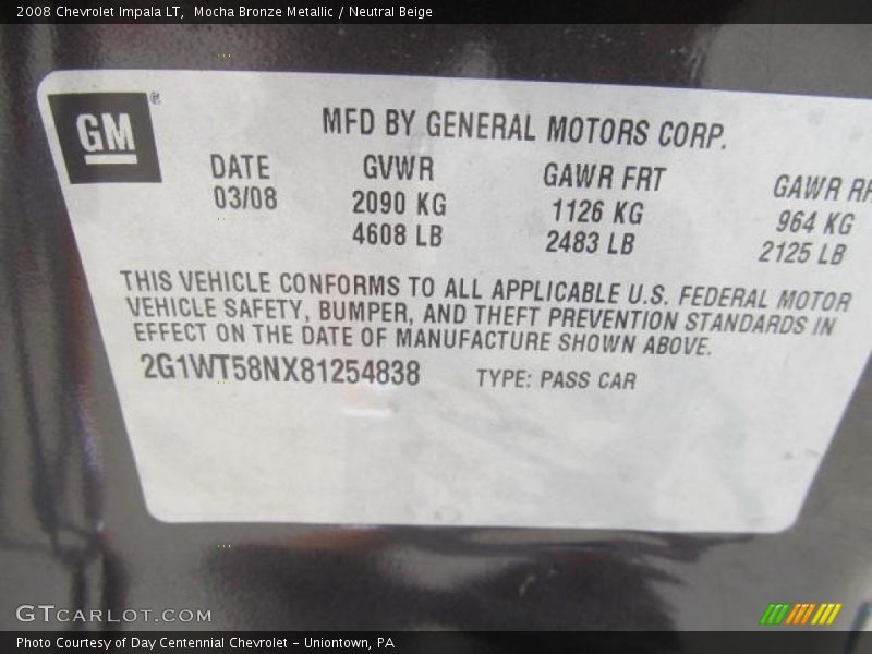 Mocha Bronze Metallic / Neutral Beige 2008 Chevrolet Impala LT