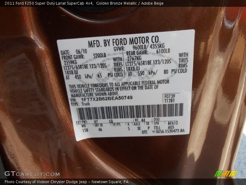 Golden Bronze Metallic / Adobe Beige 2011 Ford F250 Super Duty Lariat SuperCab 4x4