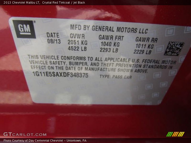 Crystal Red Tintcoat / Jet Black 2013 Chevrolet Malibu LT