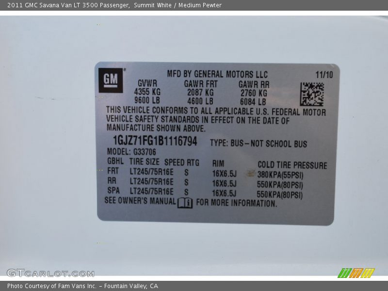 Summit White / Medium Pewter 2011 GMC Savana Van LT 3500 Passenger