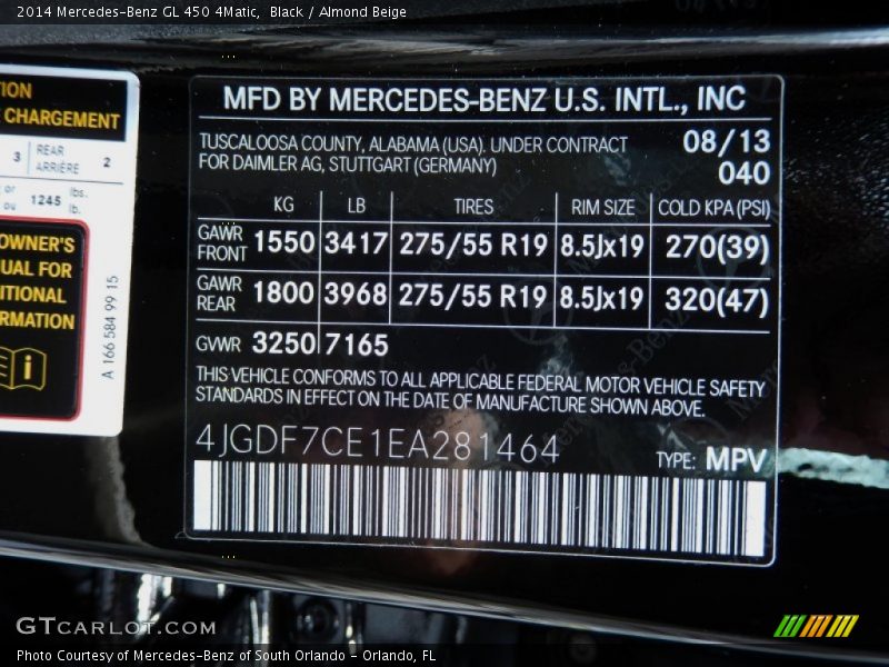 2014 GL 450 4Matic Black Color Code 040