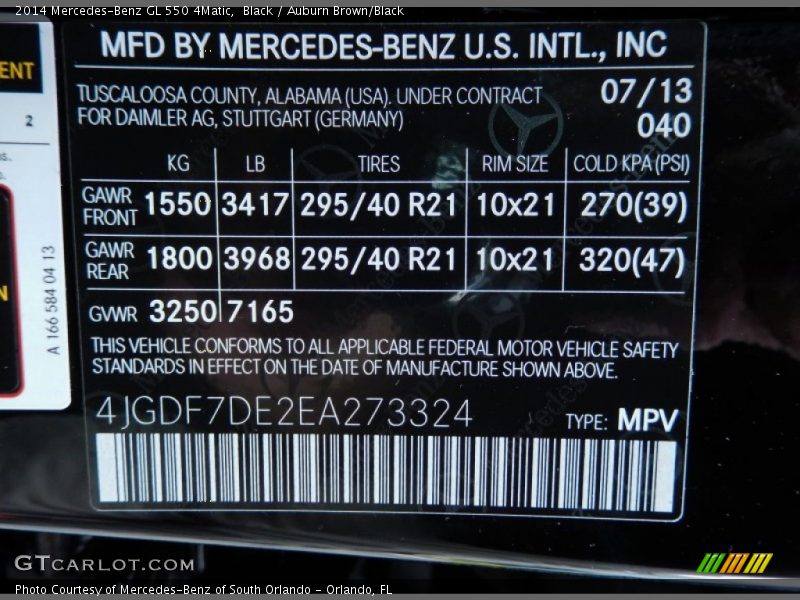 2014 GL 550 4Matic Black Color Code 040