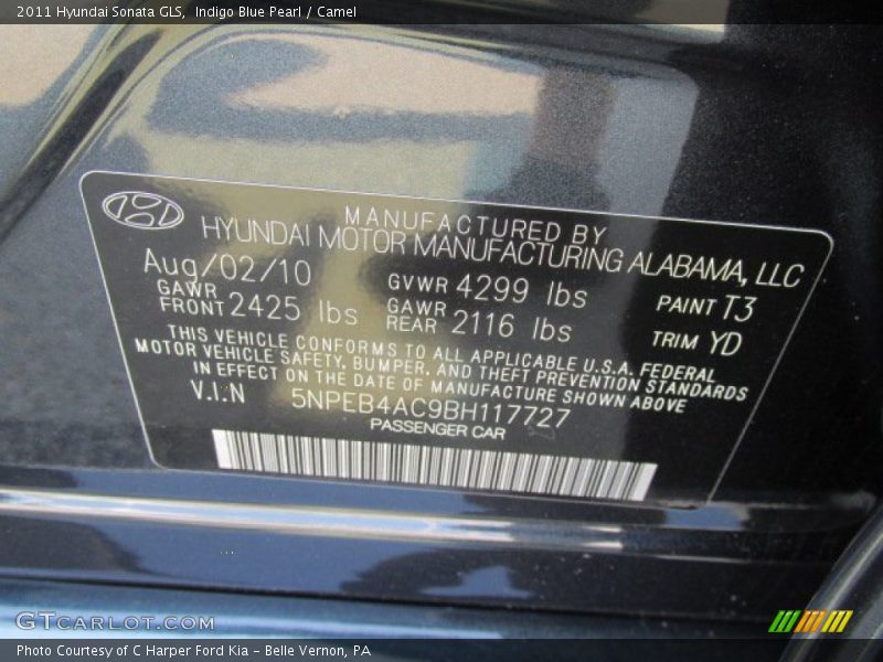 Indigo Blue Pearl / Camel 2011 Hyundai Sonata GLS