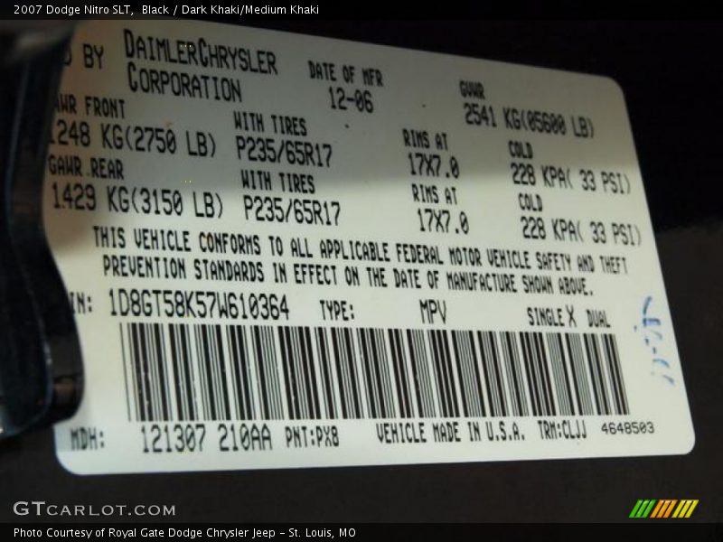 Black / Dark Khaki/Medium Khaki 2007 Dodge Nitro SLT