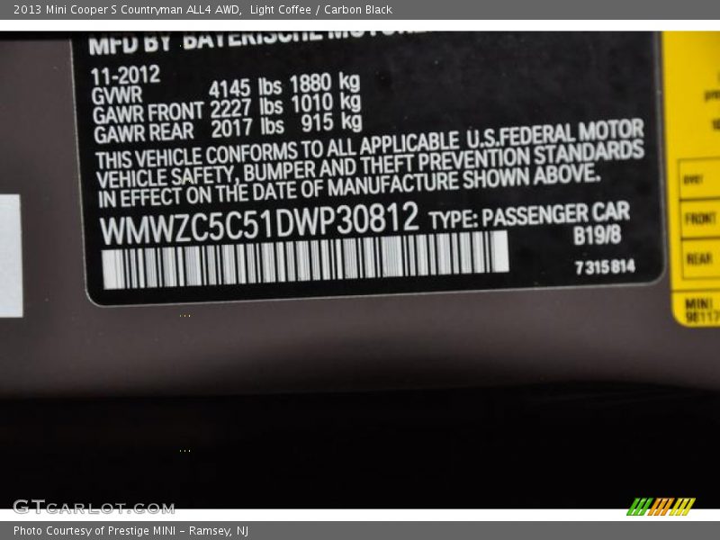 Light Coffee / Carbon Black 2013 Mini Cooper S Countryman ALL4 AWD