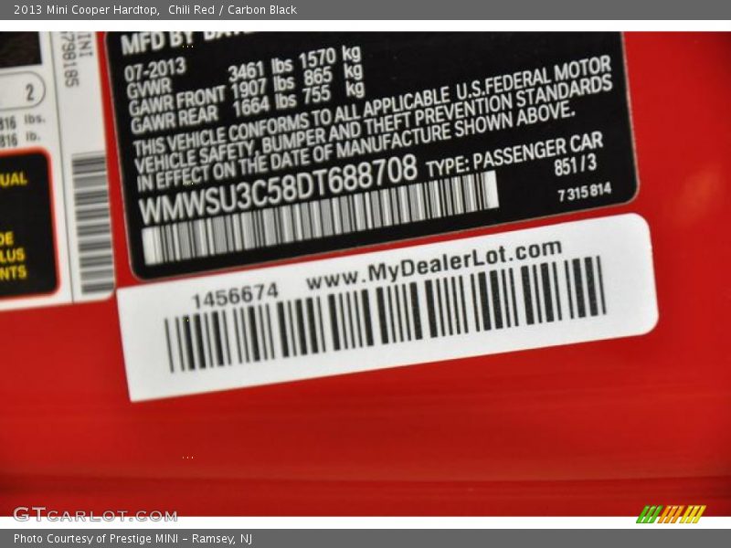 Chili Red / Carbon Black 2013 Mini Cooper Hardtop