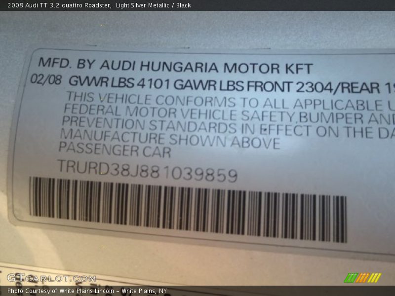 Light Silver Metallic / Black 2008 Audi TT 3.2 quattro Roadster