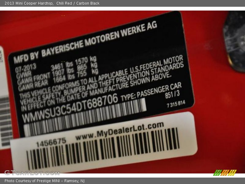Chili Red / Carbon Black 2013 Mini Cooper Hardtop