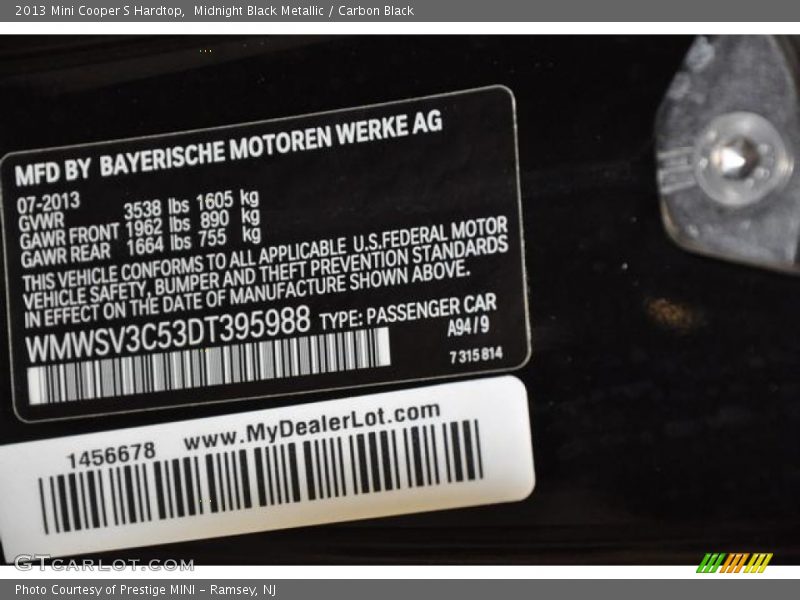 Midnight Black Metallic / Carbon Black 2013 Mini Cooper S Hardtop