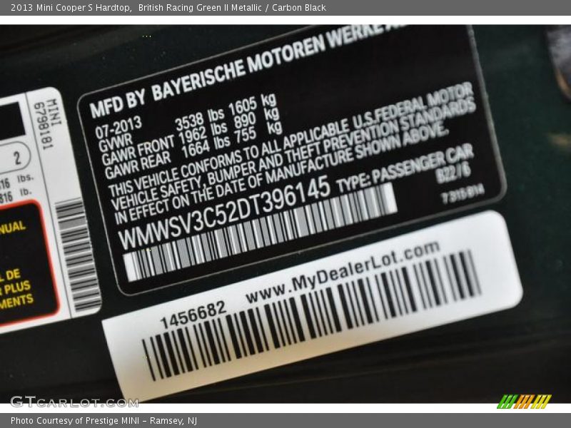 British Racing Green II Metallic / Carbon Black 2013 Mini Cooper S Hardtop