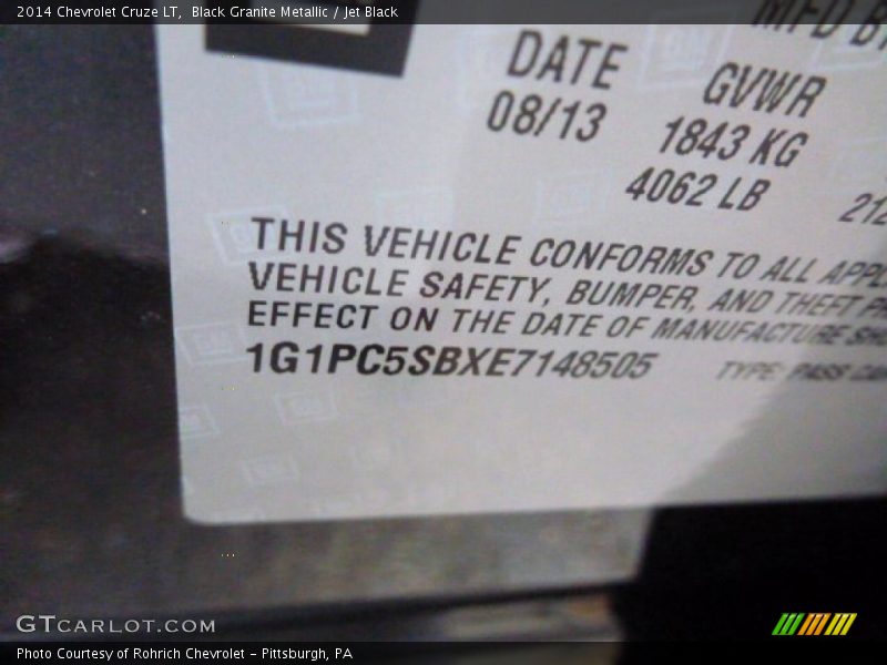 Black Granite Metallic / Jet Black 2014 Chevrolet Cruze LT