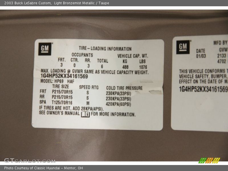 Light Bronzemist Metallic / Taupe 2003 Buick LeSabre Custom