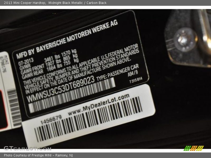 Midnight Black Metallic / Carbon Black 2013 Mini Cooper Hardtop