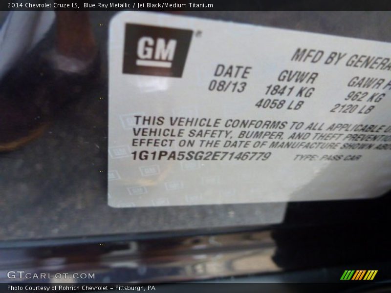Blue Ray Metallic / Jet Black/Medium Titanium 2014 Chevrolet Cruze LS