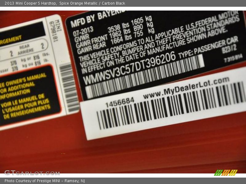 Spice Orange Metallic / Carbon Black 2013 Mini Cooper S Hardtop