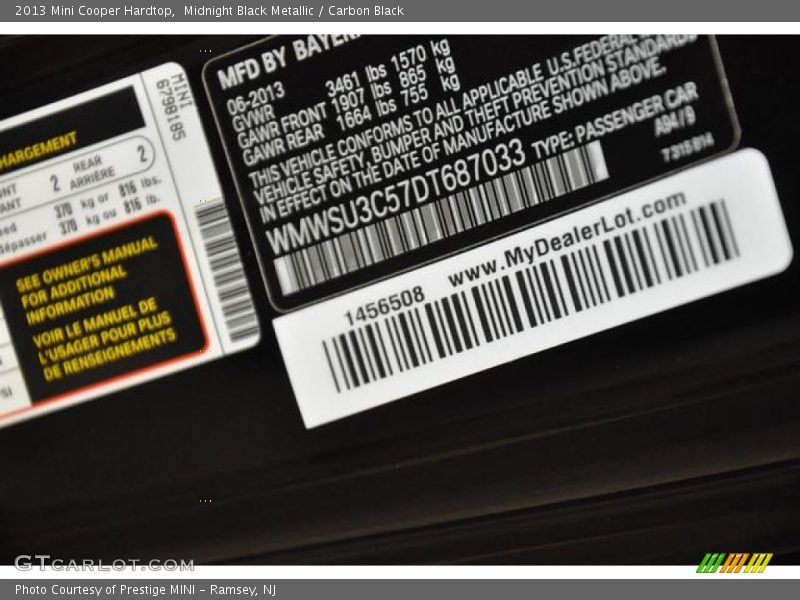 Midnight Black Metallic / Carbon Black 2013 Mini Cooper Hardtop