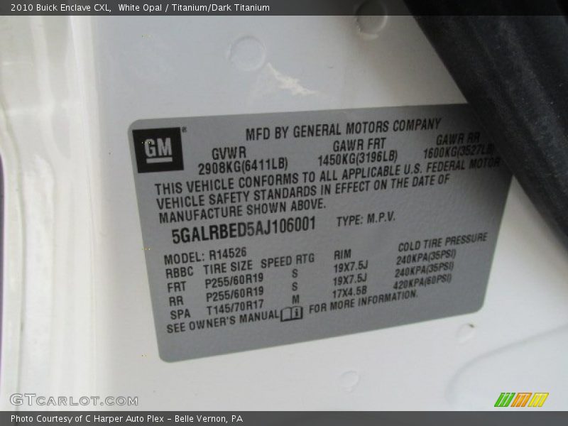 White Opal / Titanium/Dark Titanium 2010 Buick Enclave CXL