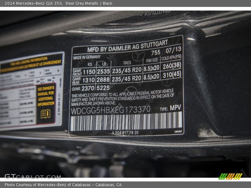 Steel Grey Metallic / Black 2014 Mercedes-Benz GLK 350
