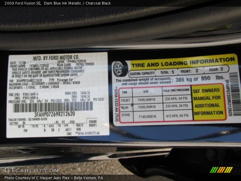 Dark Blue Ink Metallic / Charcoal Black 2009 Ford Fusion SE