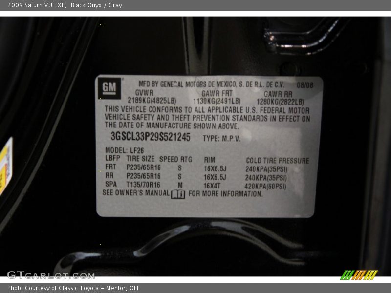 Black Onyx / Gray 2009 Saturn VUE XE