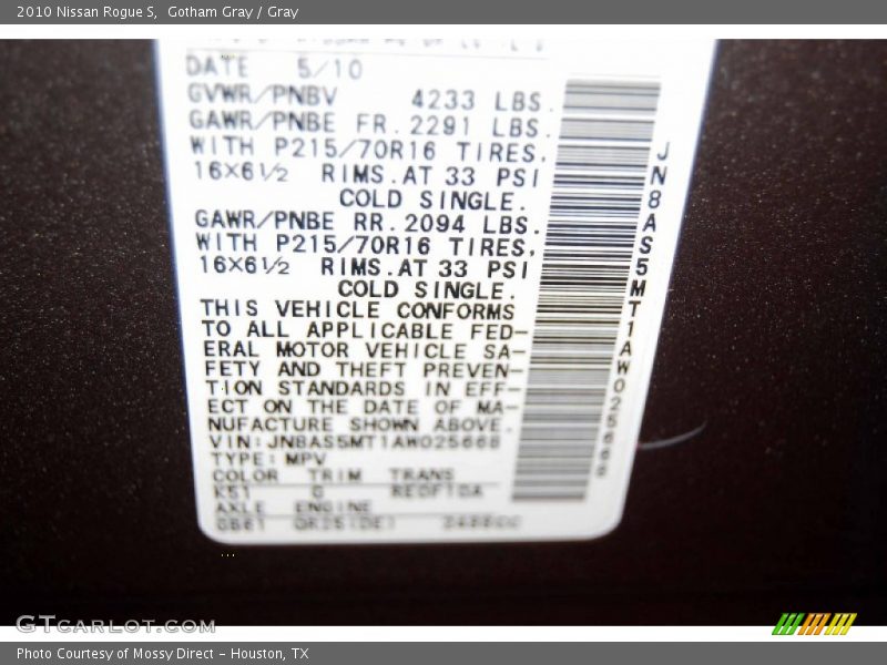 Gotham Gray / Gray 2010 Nissan Rogue S