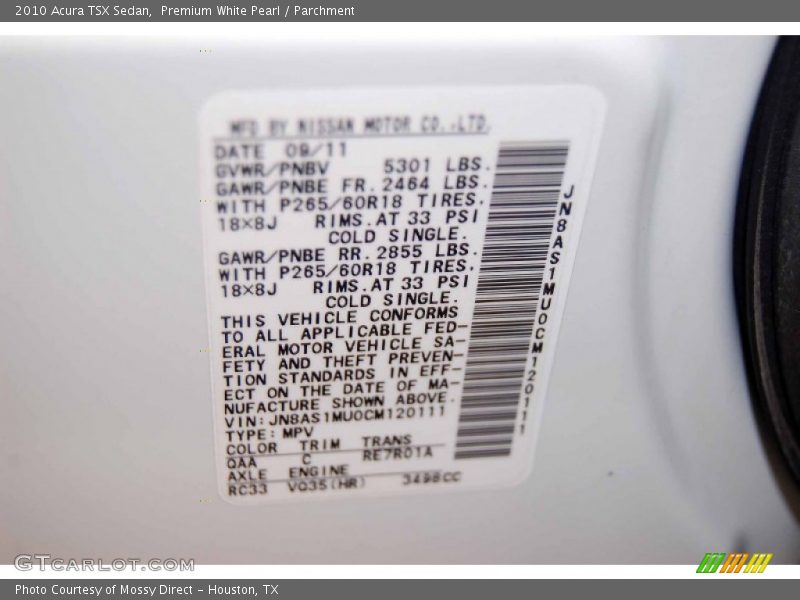 Premium White Pearl / Parchment 2010 Acura TSX Sedan