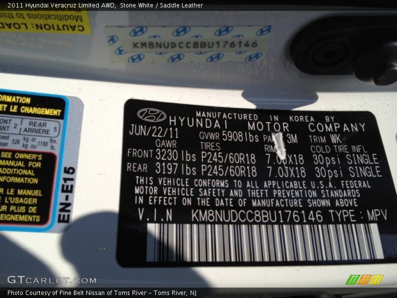Stone White / Saddle Leather 2011 Hyundai Veracruz Limited AWD