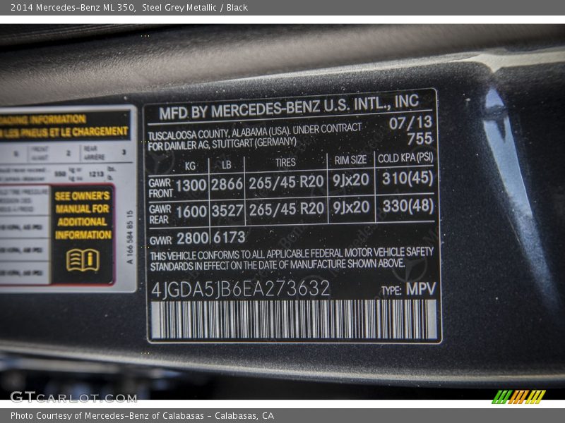 2014 ML 350 Steel Grey Metallic Color Code 755