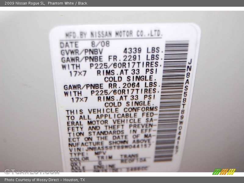 Phantom White / Black 2009 Nissan Rogue SL