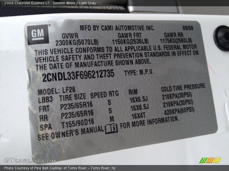Summit White / Light Gray 2009 Chevrolet Equinox LT